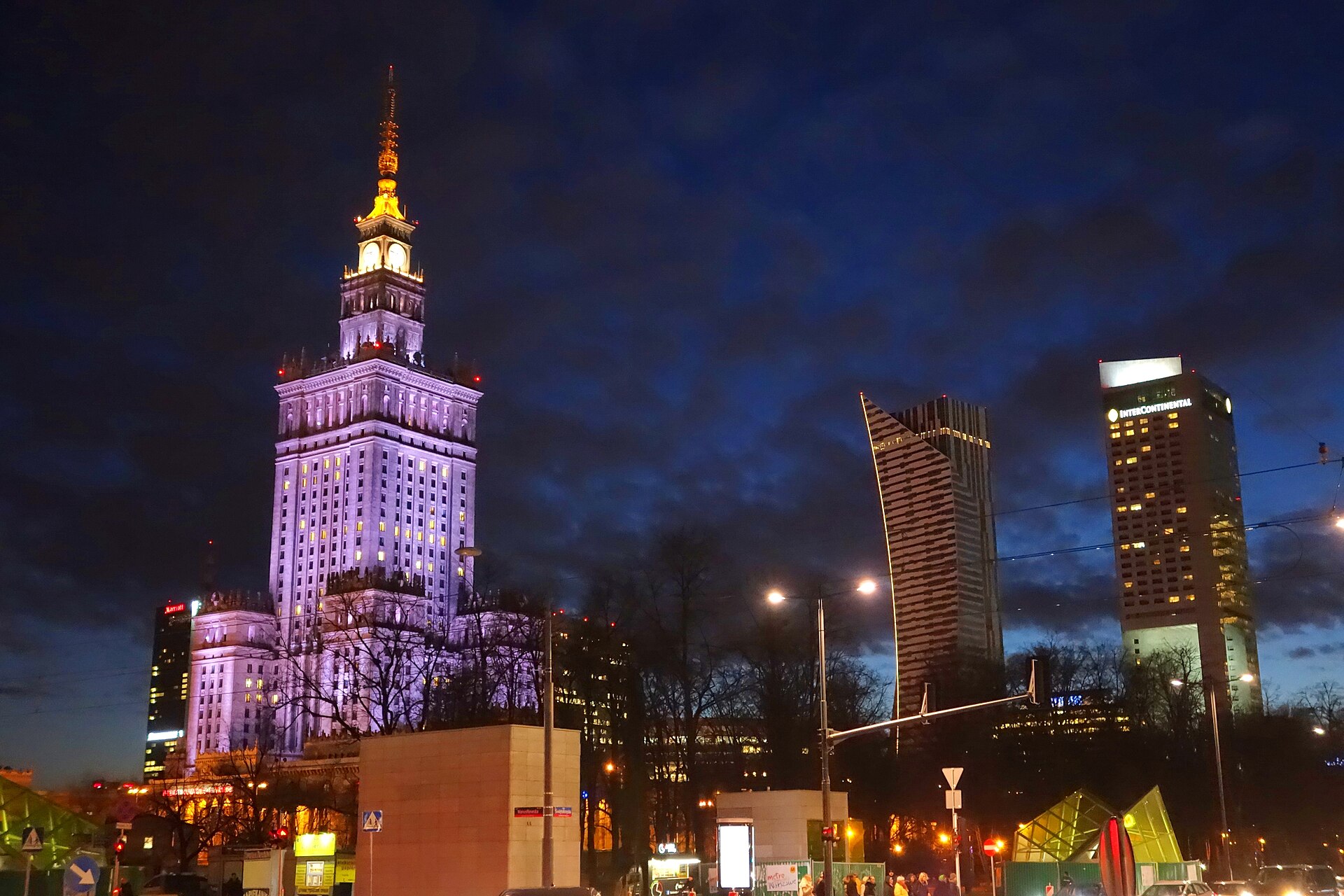 warsaw pkinwithnearskyscrappersbynight