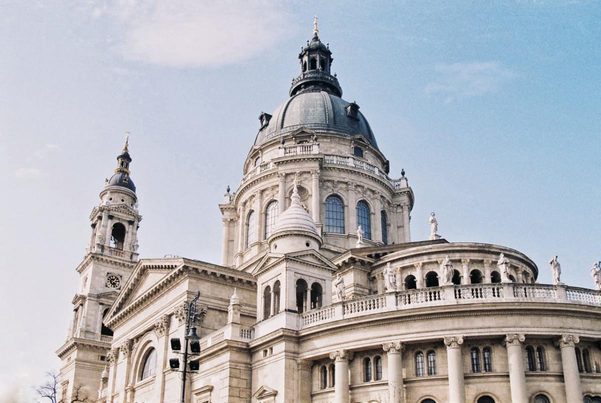 white and blue dome cathedral building