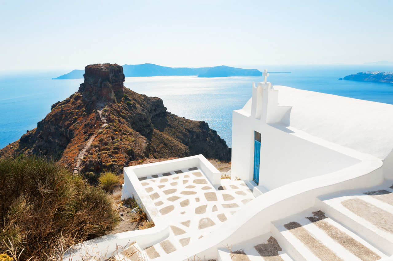 white church santorini island greece beautiful summer landscape sea view