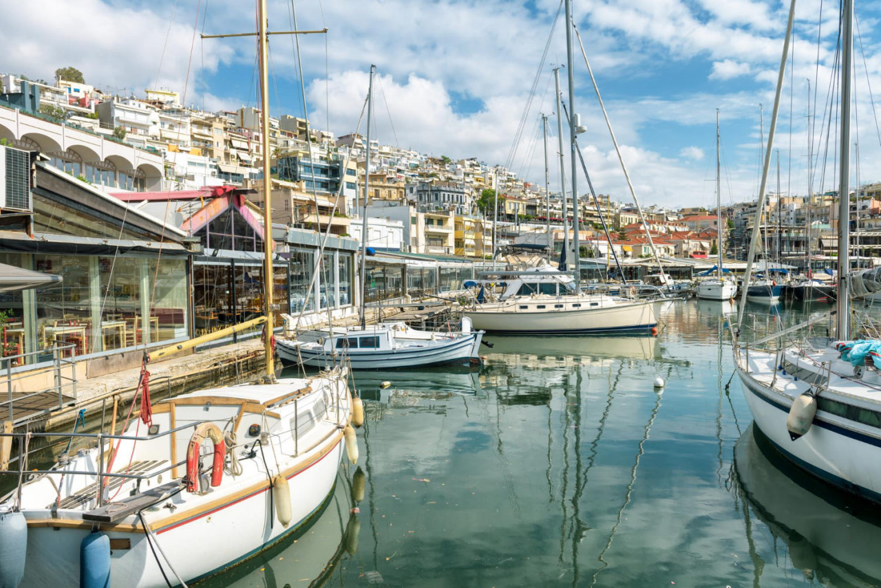 yachts docked piraeus near athens greece