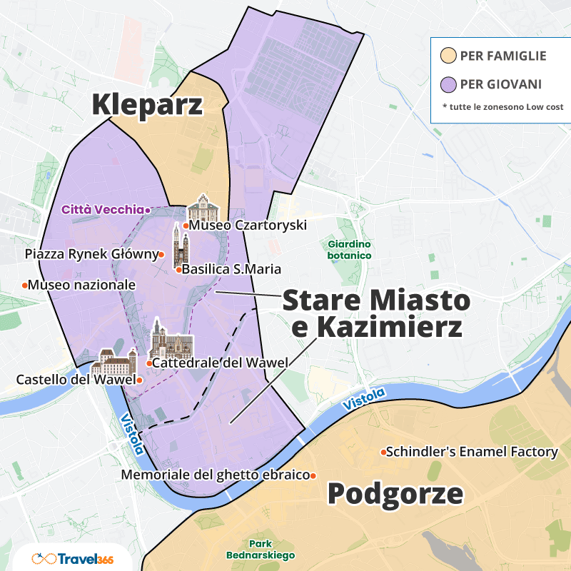 zone consigliate dove dormire cracovia