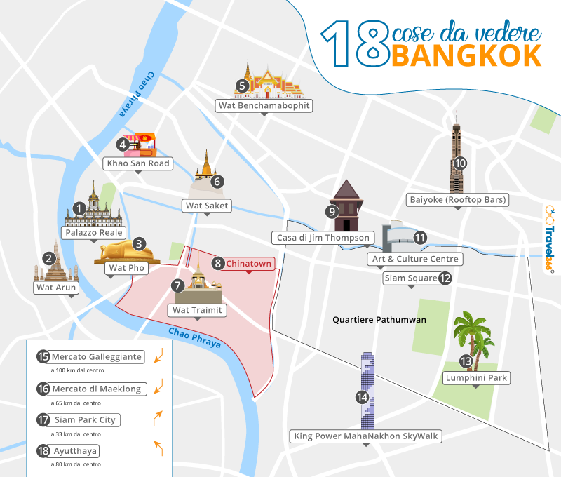 mappa principali attrazioni bangkok