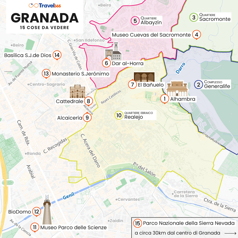 mappa principali attrazioni monumenti granada 1
