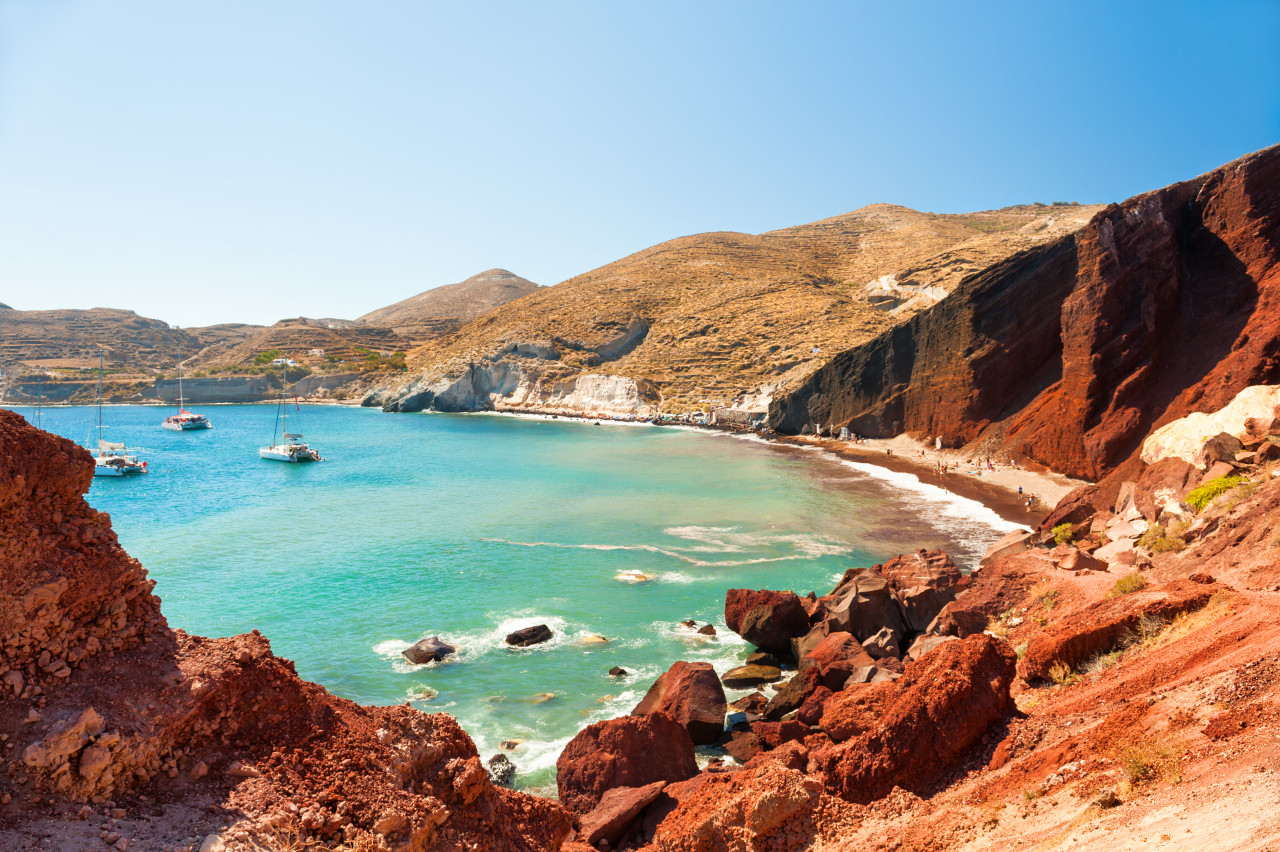 red beach santorini island greece summer landscape sea view