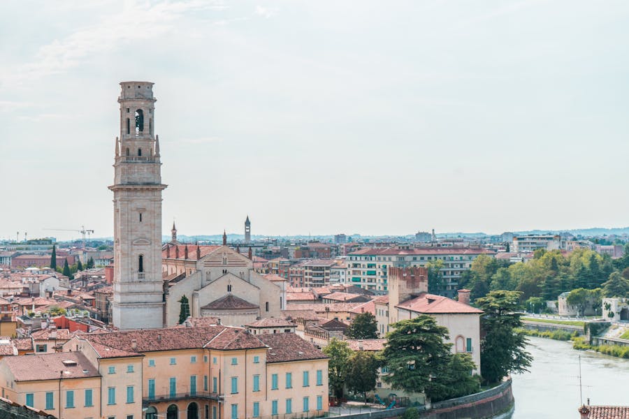 view of torre dei lamberti and cityscape of verona italy